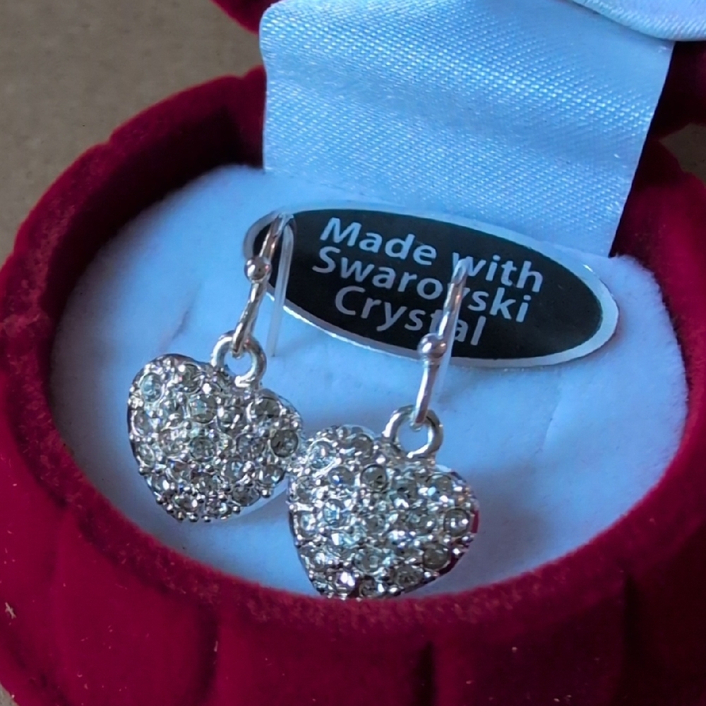 Silver Heart Crystal Earrings